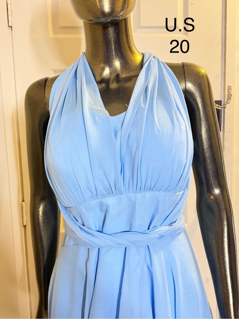 Light Blue Halter Chiffon Maxi Dress - US 20